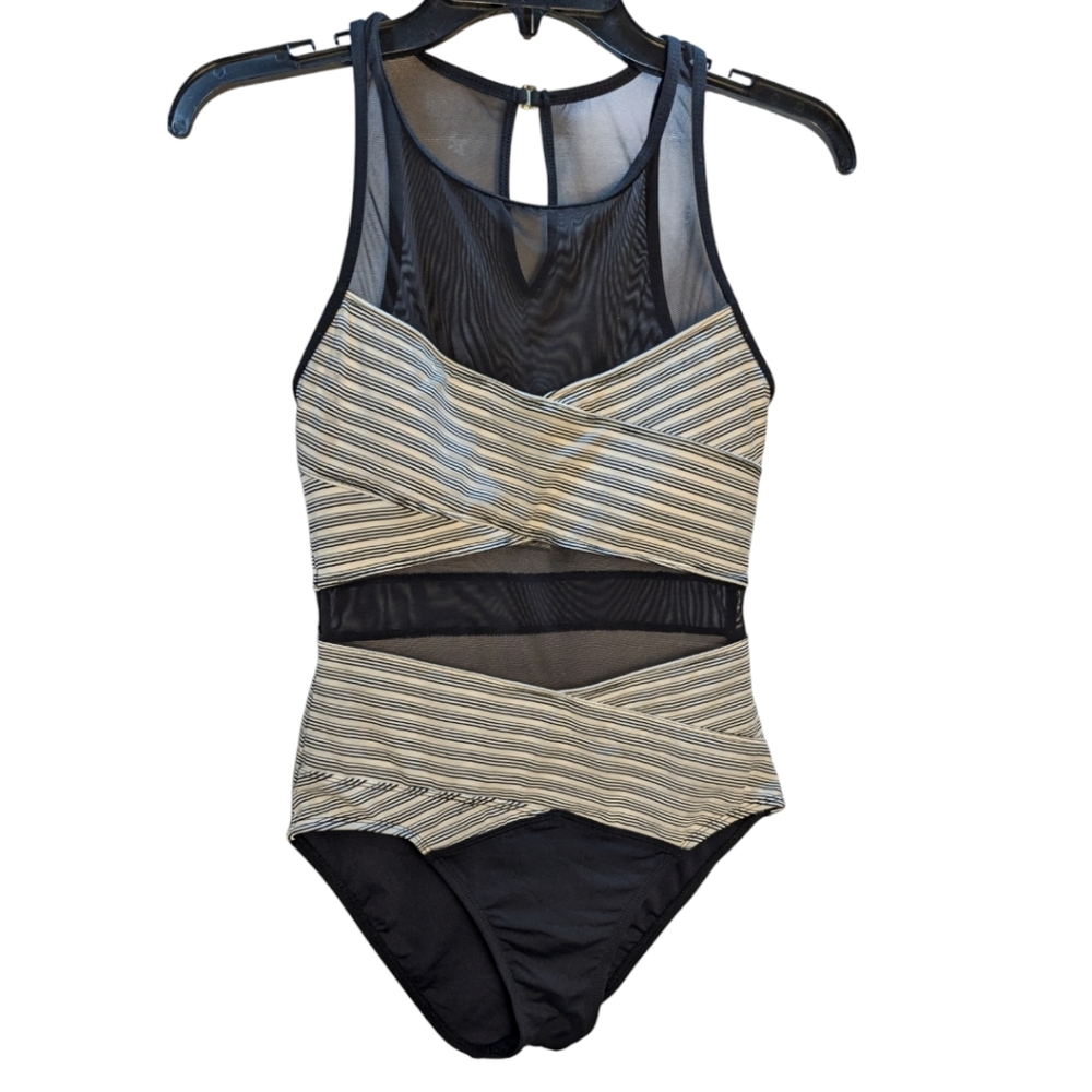 ANNE COLE Women's Black/ White Removable Cups One Piece Swimsuit SZ 8